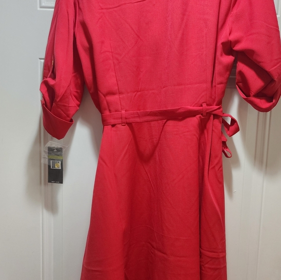 Sharagano dress women 14 RED Three-quarter sleeves Button front A-line - Picture 9 of 9